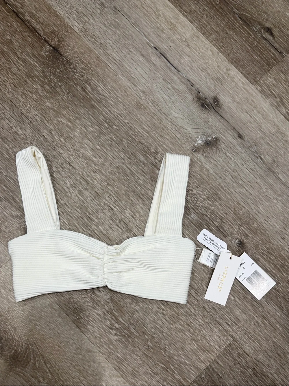 L Space Marlee Bikini Top - Cream Ribbed Swim - small nwt